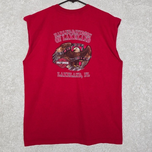Harley‎ Davidson Mens Shirt XL Red Lakeland Florida 2008 Made in USA Biker - Picture 1 of 14